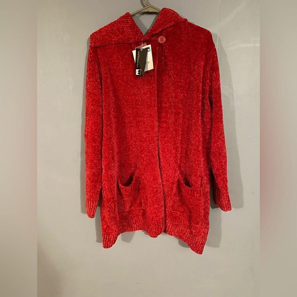 Anthony Original Red Open Front Collard Cardigan Size Large NWT